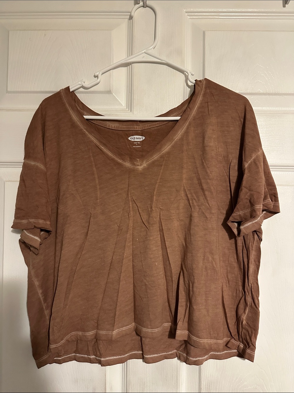 Old Navy Brown Relaxed V-Neck Short Sleeve Tee Crop